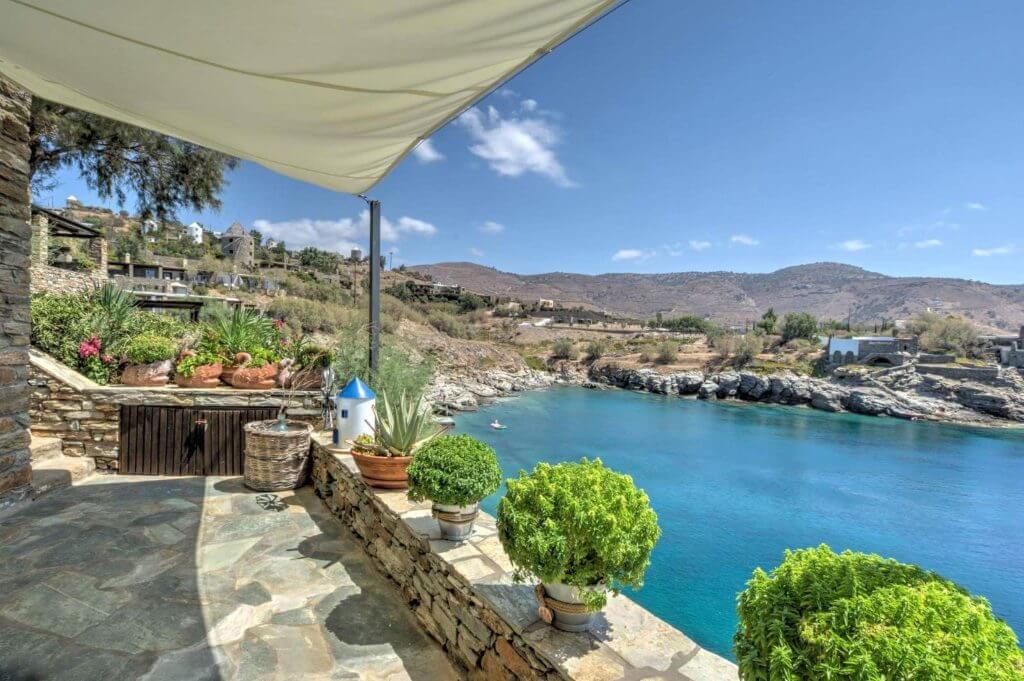 Expansive balcony with stunning views of the Aegean Sea at Kea Blue Heaven